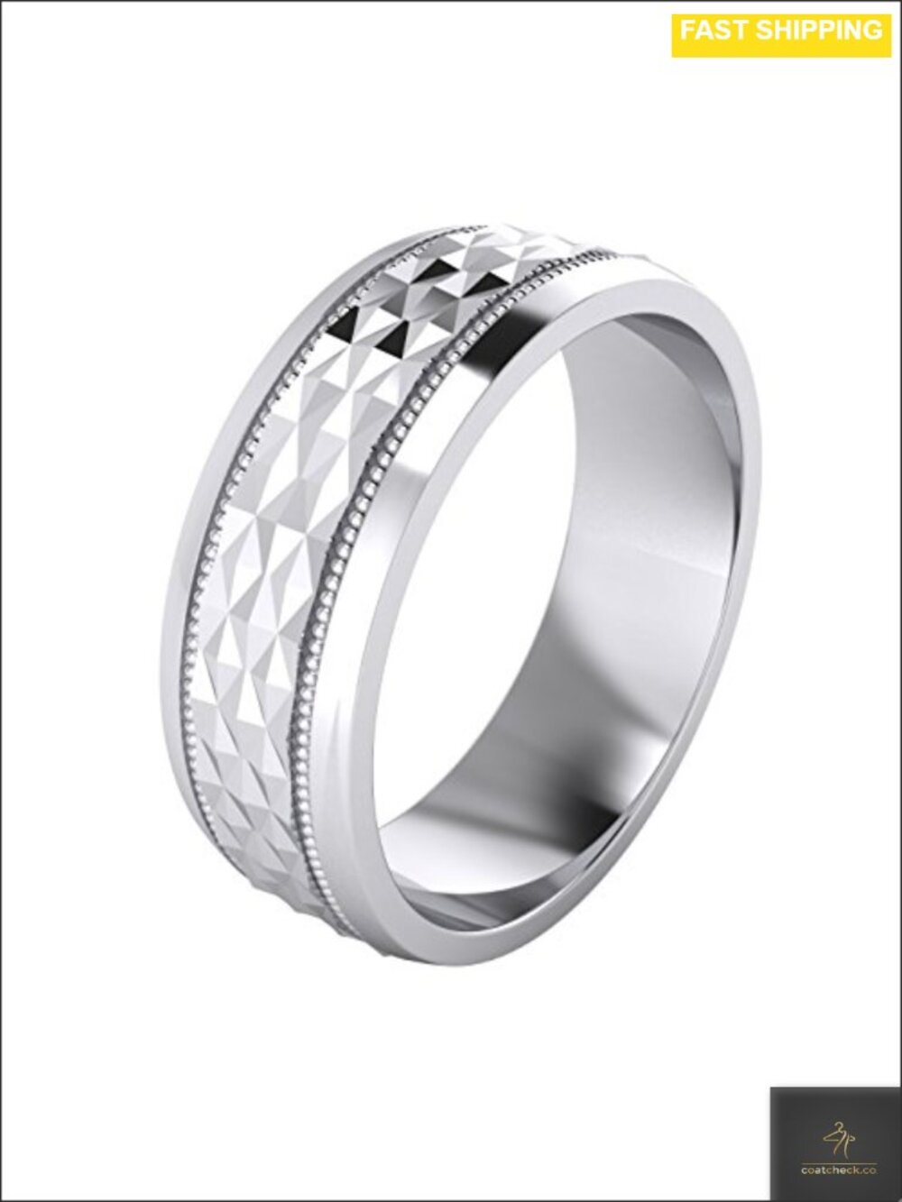 Sterling Silver Wedding Band Diamond Cut Pyramid Comfort Fit Men's Ring 7mm